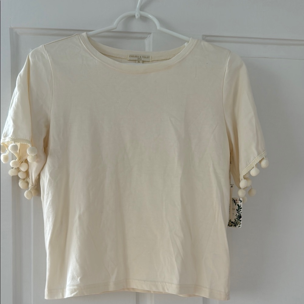 NWT Chelsea & Violet Top with Pom Pom Sleeves